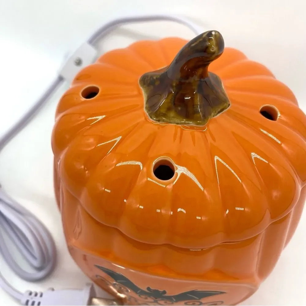 Black Bat Ceramic Pumpkin Happy Halloween Wax Warmer New